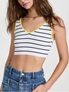 STAUD Hana Striped V-Neck Cropped Tank Top